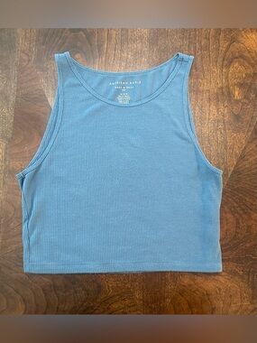 American Eagle Outfitters Dusty Blue Ribbed Crop Tank